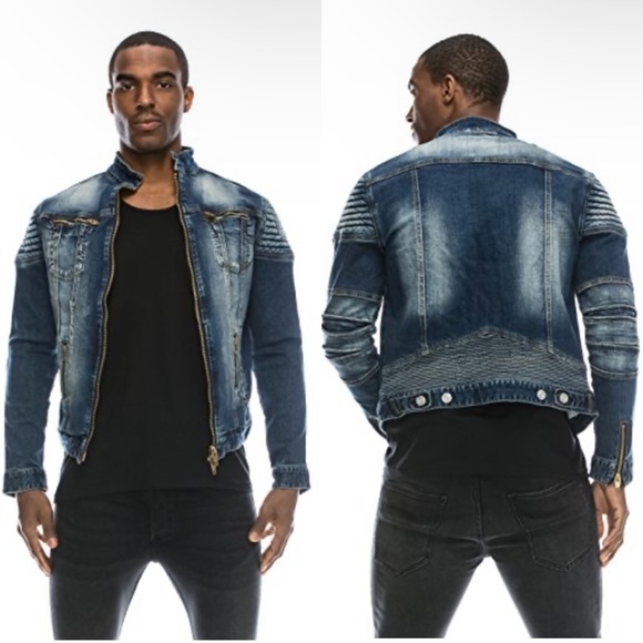 ANGEL COLA Men’s Biker Slim Fit Distressed Washed Blue Denim Jacket $234 EUC M - Picture 16 of 16